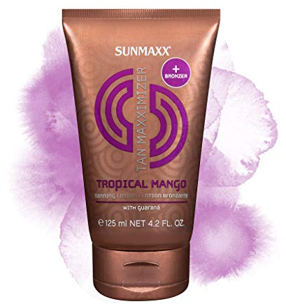SUNMAXX TAN MAXXIMIZER Tropical Mango Tanning Lotion +Bronzer, Bräunungsbeschleuniger, Solarium, Selbstbräuner, Mango Duft 125ml Tube