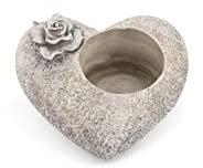 Novaliv, decorazione per tomba a forma di cuore e rosa, in grigio, pietra commemorativa e portacandele per lumini