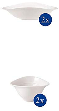 Villeroy & Boch - Vapiano Pastaschalen-Set, 2 tlg., 800 ml, 27 x 21 cm, Premium Porzellan, spülmaschinen-, mikrowellengeeignet, weiß + Vapiano Suppenschalen-Set, 2 Stück, Premium Porzellan, weiß