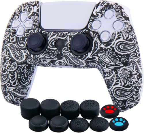YoRHa Drucken Silikon Verdickt Hülle Skin Case (Lässt Weiß) für PS5 Controller x 1 mit Aufsätze Kappen x 10