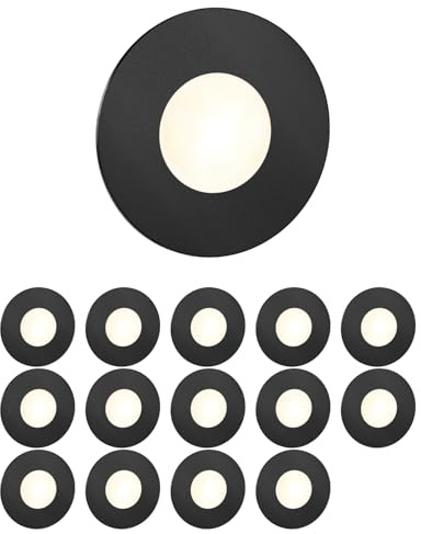 ledscom.de 15x LED Treppenlicht/Wandeinbauleuchte FEX für innen und außen, rund, schwarz, 85mm Ø, warmweiß