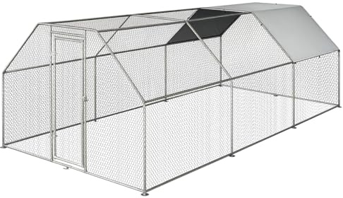 Pawhut Recinto Gabbia per Galline in Metallo Galvanizzato Impermeabile, Pollaio con Porta e Copertura Oxford, 280x570x195cm