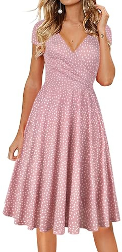 oxiuly Women's 2025 Maternity Clothes Nursing Dresses Fashion Pink Dot Cross V Neck Cap Sleeve Summer Casual Dress OX233 (Pink Dot, x_l)