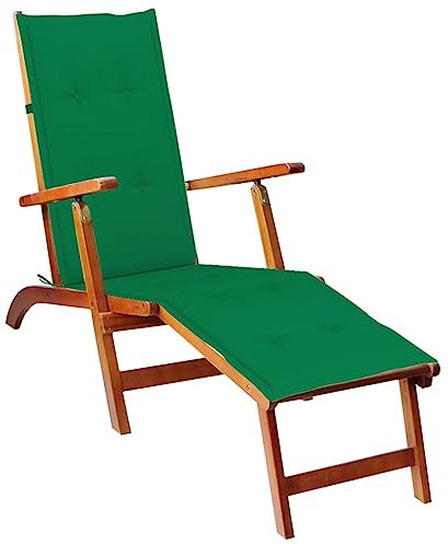 vidaXL Akazienholz Massiv Liegestuhl mit Fußstütze Auflage Deckchair Gartenliege Holzliege Sonnenliege Gartenmöbel Liege Relaxliege