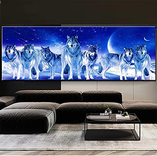 Diamond Painting Tierische Wölfe,5D Diamant Painting Bilder für Erwachsene Kinder,Diaments Painting groß Vollbohrer,DIY Diamond Painting Full Set,für Heimdekor Wand Kunsthandwerk Geschenk 50x150cm