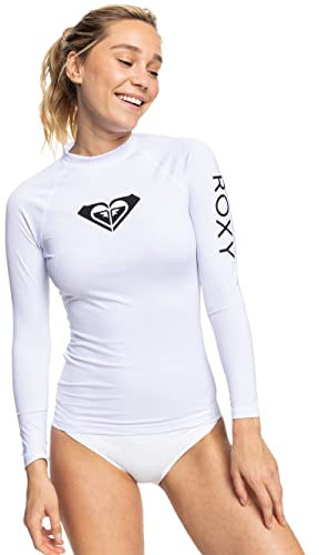 Roxy Damen Rashguard - UPF 50+, Kompressionspassform, Surfen, Wandern, Volley, Workout, Yoga, schnelltrocknendes Schwimmshirt, Helles Weiß, XL