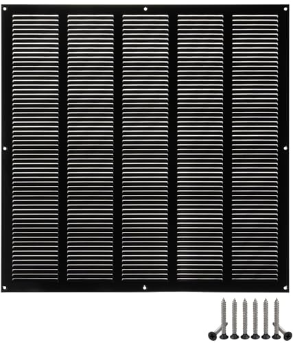 500 x 500 mm metall svart ventilationsgaller med insektsskydd – galler för ventilation – frånluftsgaller