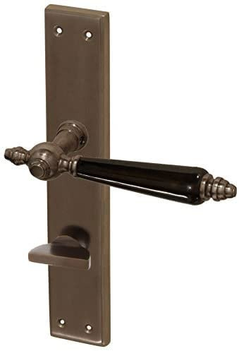 Badezimmertürbeschlag antik, Drückergarnitur Modell Kapfenberg A aus Messing dunkel antik patiniert mit Türgriffen für Bad und WC, Jugendstil PB