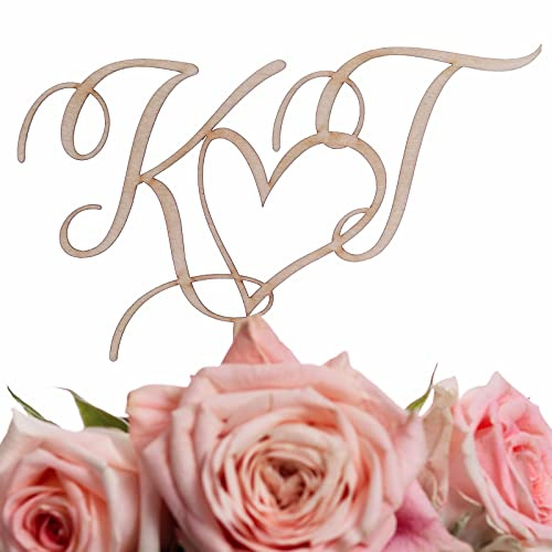Hochzeitideal - Cake Topper Hochzeit personalisiert 'Initial Love' - Kuchen Deko in Holz - individuelle Cake Topper - Hochzeitstorte Deko (Lackiert)