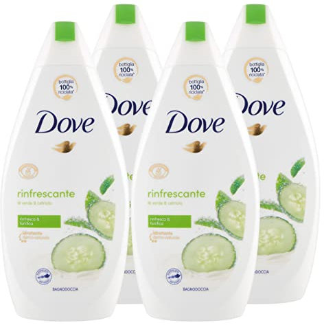 4x Dove Bagnodoccia Rinfrescante Tè Verde & Cetriolo Bagnoschiuma Tonificante - 4 Flaconi da 450 ml