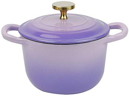SHALOLY Cocottes Redondos De Hierro Fundido - Mini Cacerolas De Cocotte De 16 Cm con Revestimiento De Esmalte Olla De Guiso, Apto para Estufas De Gas/Cocina De Inducción, Etc.,Púrpura (Púrpura)