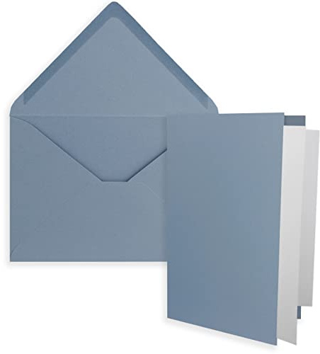 25x DIN B6 Faltkarten Set mit Umschlägen in Graublau (Blau) - 120 x 170 mm - inkl. weißem Einlege-Papier - ideal für Einladungskarten, Hochzeit, Taufe, Kommunion, Konfirmation