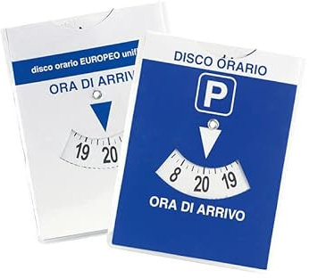 One Shop Disco orario Europeo con Busta Protettiva in PVC per parcheggio Maxi Auto Camion Camper Bicolore Fronte Blu Retro Bianco 12x15 cm con Quarto d'ora