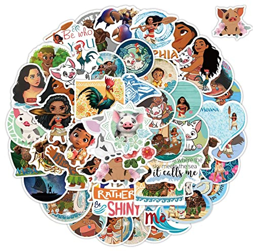 50 Stück Niedliche Moana Cartoon Vinyl Aufkleber für Wasserflaschen, Laptop, Computer, Skateboard, niedliches Aufkleber-Geschenk für Kinder, Teenager, wasserdicht
