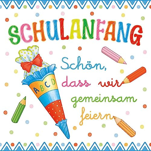20 Servietten Einschulung Junge blau pastell als Tischdeko Deko Schuleinführung Schule mit Zuckertüte und ABC. Deko Schulanfang Jungen Schulkind 2026 mit Spruch 33x33cm