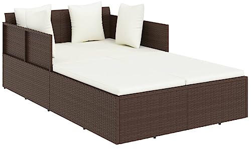 vidaXL Solsäng med dynor brun 182x118x63 cm konstrotting, solstol, utebädd, trädgårdssäng, solbädd, utebäddar, trädgårdssängar, utomhusbädd