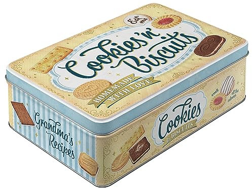 Nostalgic-Art Contenitori in latta retrò piatti, 2,5 l, Cookies 'n' Biscuits – Idee regalo per la cucina, scatola con coperchio, design vintage