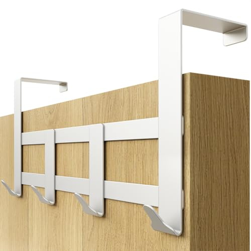 Menz Premium Perchero de Puerta: Barra Blanca para Colgar con Almohadillas Antideslizantes y Protectoras de Fieltro - Práctico Colgador de Puerta Barra Gancho Blanco_36mm ES