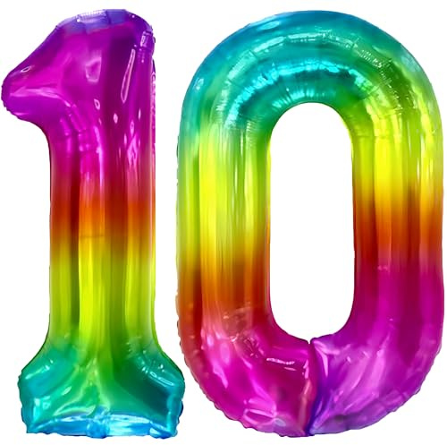 FUNFEST Ballons 10. Geburtstag Regenbogen Riesig 100cm