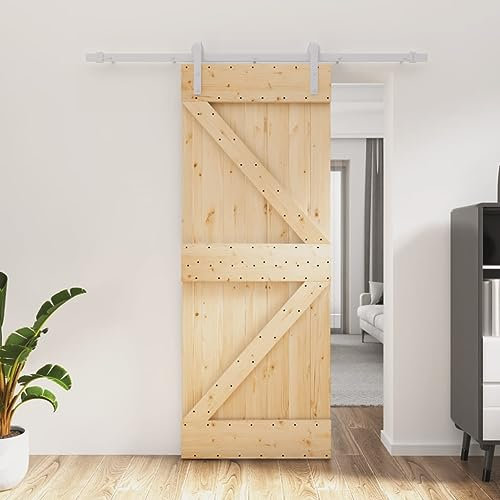 Baziroo Schiebetür mit Beschlag Weiß 80x3,6x210 cm Massives Kiefernholz und Stahl Schibetür Wohnzimmertuer Zimmertüren Scheunentor Holztuer Innentüren Wooden Door Schwebetür Sliding Door