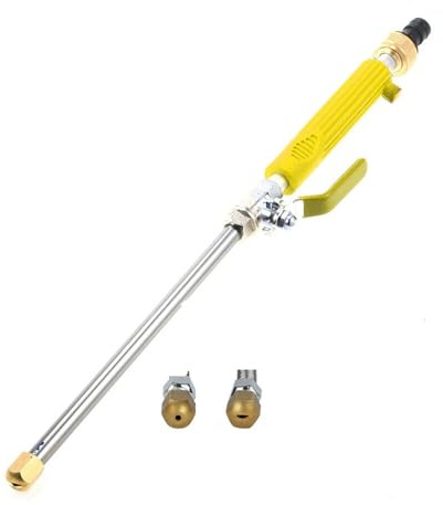 Zephylix Bacchetta idropulitrice ad alta pressione per tubo da giardino con 3 ugelli, idropulitrice per grondaia, patio, auto, finestra per animali domestici, giallo