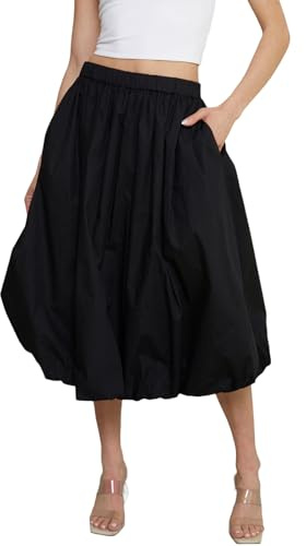 FeMereina Women Y2k Bubble Maxi Skirt Casual Elastic Low Waist Flowy A Line Long Skirt Summer Ruffle Balloon Skirt (Black, S)
