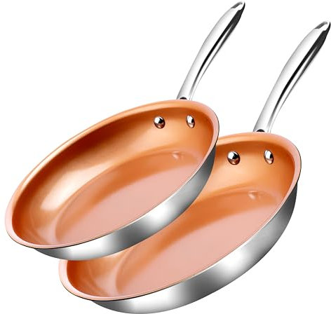 GOTHAM STEEL 25,4 cm + 27,9 cm Keramik-Bratpfannen, Antihaft-Pfanne, Edelstahl-Pfannen zum Kochen, ungiftig, antihaftbeschichtete Bratpfannen, Kupfer-Bratpfannen, ofen- und spülmaschinenfest