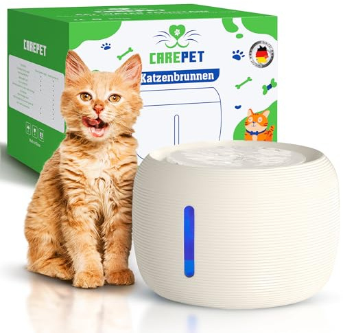 CarePet® Katzen- und Hunde-Trinkbrunnen - 2,5L Automatischer Trinkbrunnen mit Aktivkohlefilter, Ultra-leisem Pumpenbetrieb, Sauberes und Gesundes Trinkwasser für Katzen (Beige)