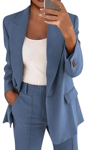 Generisch Hosenanzug Damen Elegantes Outfit Komplett - Wollblazer, Sommerjacke Leicht, Business, Roter Blazer, Weste Blau XL