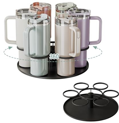 Bridgify Stanley Cup Holder Rotating Tumbler Holder, Stanley 40 oz Cup Organizer and Storage, Water Bottle Organizer for Cabinet, Easy to Access, Equipped with Non-Slip Pad (Black)
