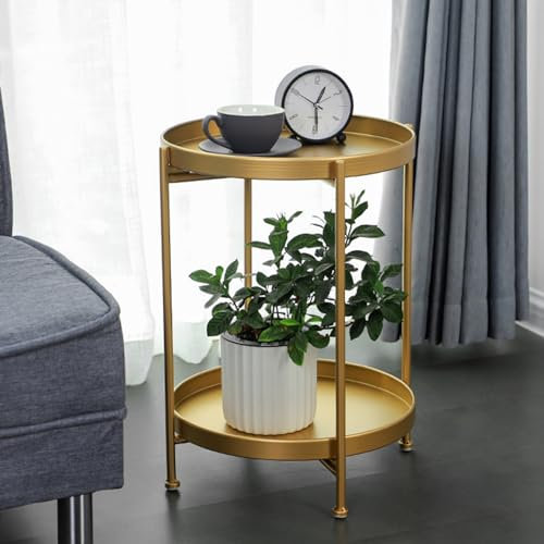 HSWOYEA Estante de Cocina portátil de Metal para Servir en el Coche, Estante para Vino, Barra de Almacenamiento, Estante de Cocina Plegable, Mesa de Servicio, Mesa de café, Mesa Auxiliar, Dorado