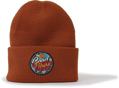 minifan utomhus stickad mössa: Good Vibes – beanie män kvinnor mössa vintermössa hippie höst skog natur klättring utomhus vandring present för män kvinnor cool skidmössa, Pumpa, one size