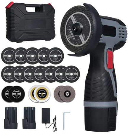 Vislone Smerigliatrice angolare brushless 17000 giri/min, smerigliatrice angolare senza fili, mini smerigliatrice angolare da 16,8 V, 2 x 2000 mAh per tagliare mattoni lucidati, legno, pietra, acciaio