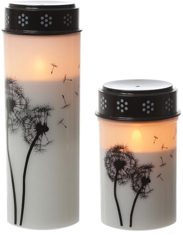 MARELIDA LED Grablichter Pusteblume Grabkerze Trauerlicht Gedenklicht Friedhofkerze batteriebetrieben aus Kunststoff (2x Blume 12cm/21cm)