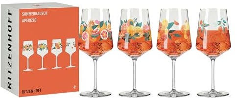 RITZENHOFF 6051005 Aperizzo-Glas - 4er-Set 500 ml - Serie Sommerrausch - Aperitif-Gläser, Motiv orange - Made in Germany
