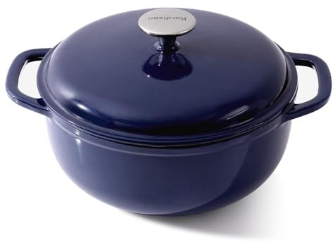 Kordisen Casseruola in Ghisa Smaltata 28 cm/5.7L con Coperchio, per Cuocere il Pane a Lievitazione Naturale, Adatta al Forno Fino a 260°C, Robusta e Capiente, Blu
