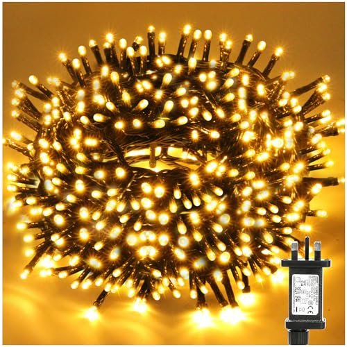 TNMOO Outdoor Christmas Lights, 20M 200LED Christmas Tree Lights Fairy Lights Plug in Waterproof with 8 Modes, Warm White String Lights for Indoor Outside Garden Party Xmas Decorations