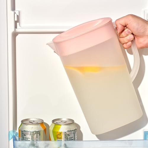 Caraffa per succo da 2,5 litri, in plastica, per porta del frigorifero, con coperchio, per porta del frigorifero, caraffa per acqua per bevande fredde come succo, tè freddo
