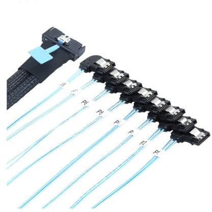 Bnnlqpsttg MCIO 74P 8X 8I SAS SFF-8654 8i Slimline 5.0 a 8X SATA 7P Cable acodado de ángulo recto de 90 grados adaptador de 0,8 m