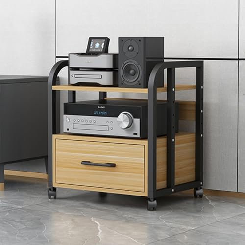 meuble chaine hifi meubles pour audio/vidéo Système De Rack Stéréo Pour La Maison, Étagère Audio-vidéo Haute Avec Tiroirs Et Roulettes Pour Lecteurs DVD, Consoles De Jeux Et Amplificateurs(2tier)
