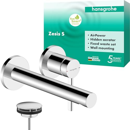 hansgrohe Zesis S - Mitigeur lavabo encastré avec garniture de vidage, Robinet de salle de bain avec longueur sous bec 19.4 cm, max. 4l/min (EcoSmart+), Chromé, 74750000