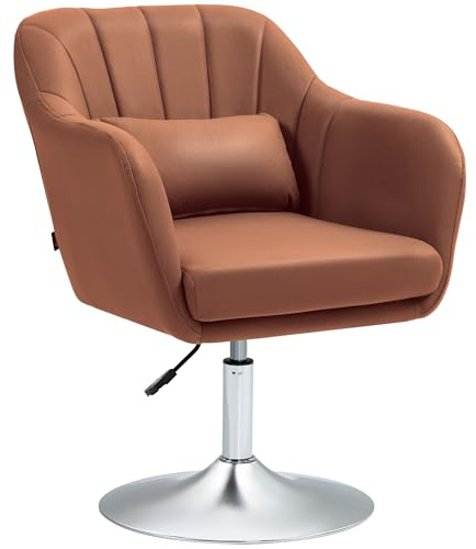 HOMCOM Fauteuil de Salon Chaise Relax Fauteuil de Chambre Grand Confort - Coussins lombaires Hauteur réglable pivotant 360° piètement en métal chromé -Marron