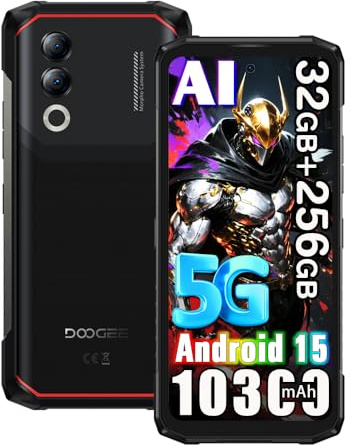 DOOGEE Blade 20 Turbo Android 15 Outdoor Handy Ohne Vertrag 5G,10300mAh 33W,15.8 mm ultradünn Outdoor Smartphone,32GB+256GB(2TB) 50 MP AI Kamera,6.6'' HD+IPS Punch Display,3 Card Slots/IP68 Schwarz