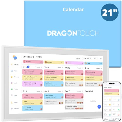 Dragon Touch 21.5 Digital Calendar Chore Chart – 1080P Full HD Interactive Touchscreen, Smart Family Planner, Hearth Display Digital Wall Calendar & Desk Mountable for Seamless Scheduling