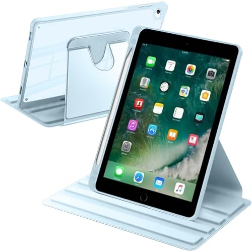 A-BEAUTY Custodia Rotante Compatibile con iPad (9,7 Pollici, 2018/2017 Modello, 6/5 Generazione) / iPad Air 2/Air 1, Antiurto Trasparente Cover, Auto Svegliati/Sonno, Blu Cielo