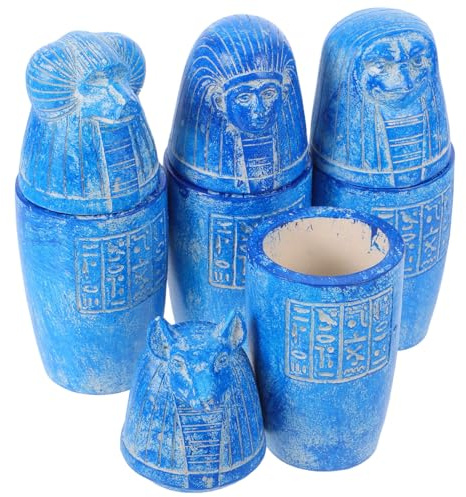 ABOOFAN Juego de 4 Vasos Canopos Egipcios en Miniatura, Figuras Hijos de Horus, Decoración Pirámide Egipcia, Resina Resistente, Colección Histórica para Hogar y Oficina, Set Decorativo