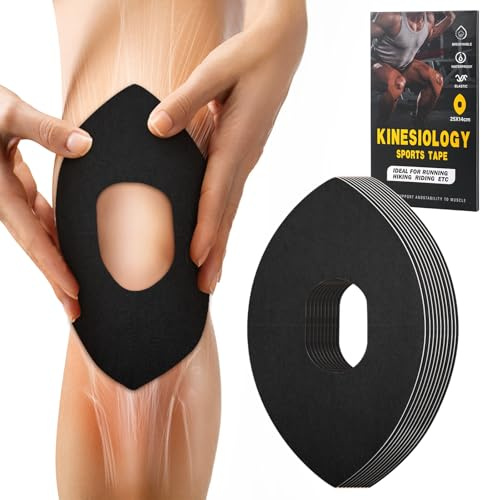 Kinesiotapes Vorgeschnitten for Knees,10 Stück Wasserfestes kinesiotape für Knee Schmerzlinderung,Original Baumwolle Knie Tape für verbessern die Stabilität der Knie,Dauerhafte Unterstützung (Schwarz)