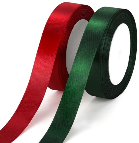 2pcs Ruban Noel 20mm Ruban Bordeaux ruban vert Porte Rubans Cadeau Emballage Pour Cadeau Noel Decorations De noel, Rubans Pour Sapin De Noël, Cartes De Vœux, Décoration De Vin, Cheveux 46m