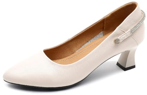 Sekiueo Dam Mary Jane-skor Kitten Heels Spetsiga pumps Festskor Stängda tån,Beige,36 EU