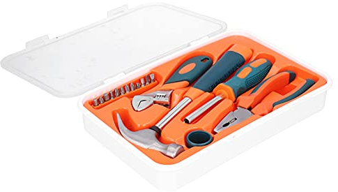 Itonash 17Pcs Hardware Tools Set, Carbon Steel Forged Side Cutters Claw Hammer Adjustable Wrench Pliers Ratchet Handle, with 12 Bits, for Home Maintenance Repair
